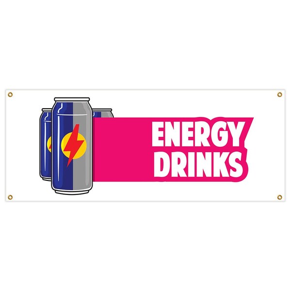 Energy Drinks Banner Heavy Duty 13 Oz Vinyl with Grommets Single Sided